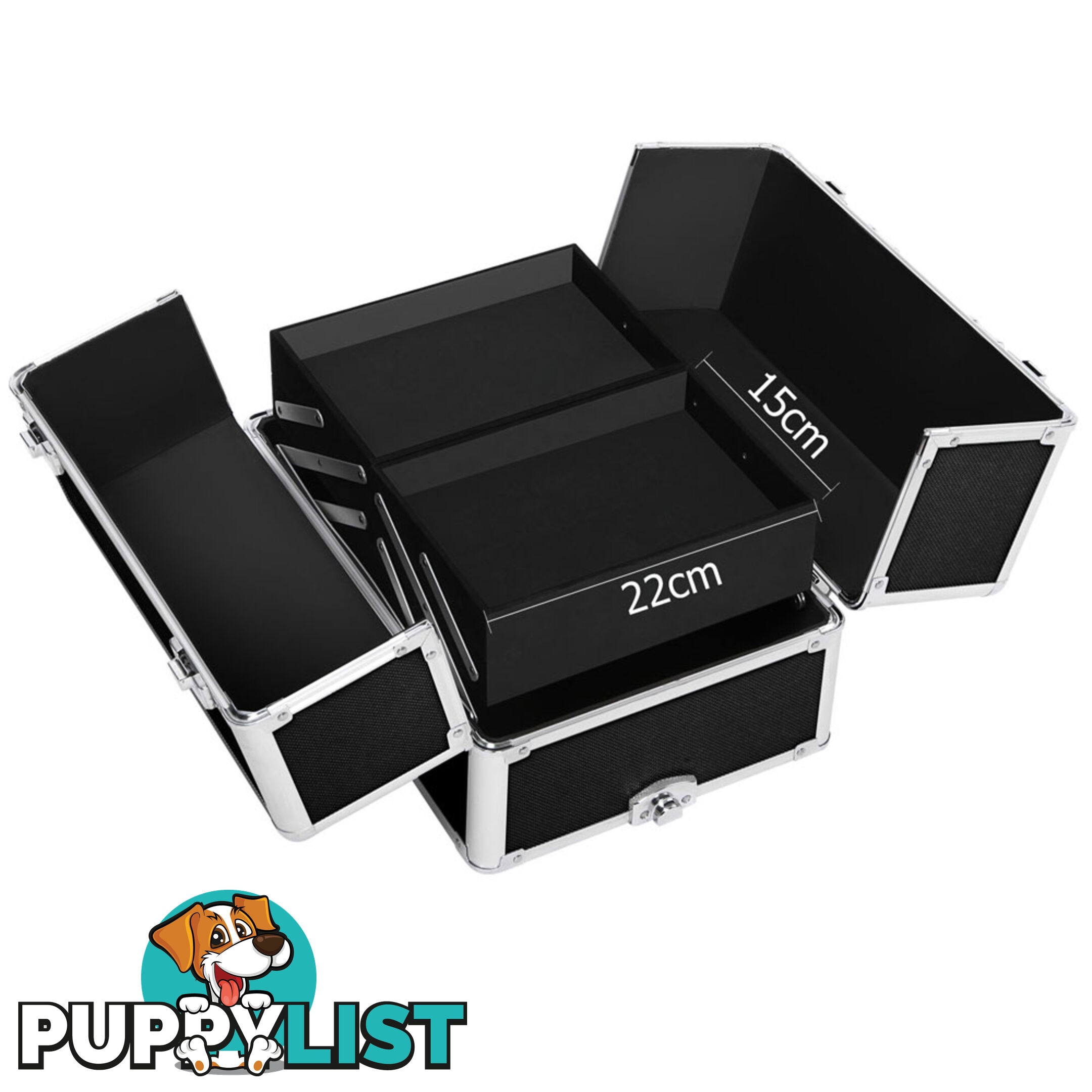 7in1 Black Aluminium Frame Professional Beauty Makeup Trolley Cosmetic Case Box