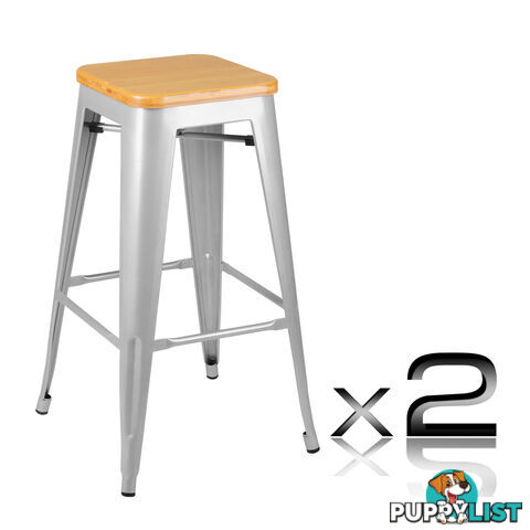 Set of 2 Replica Tolix Bar Stool Bamboo Seat 76cm Metal