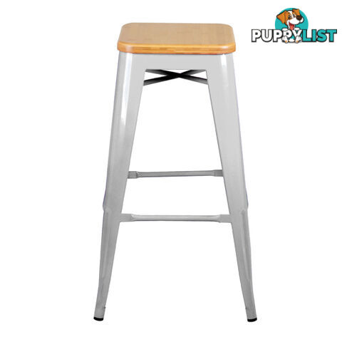 Set of 2 Replica Tolix Bar Stool Bamboo Seat 76cm Metal