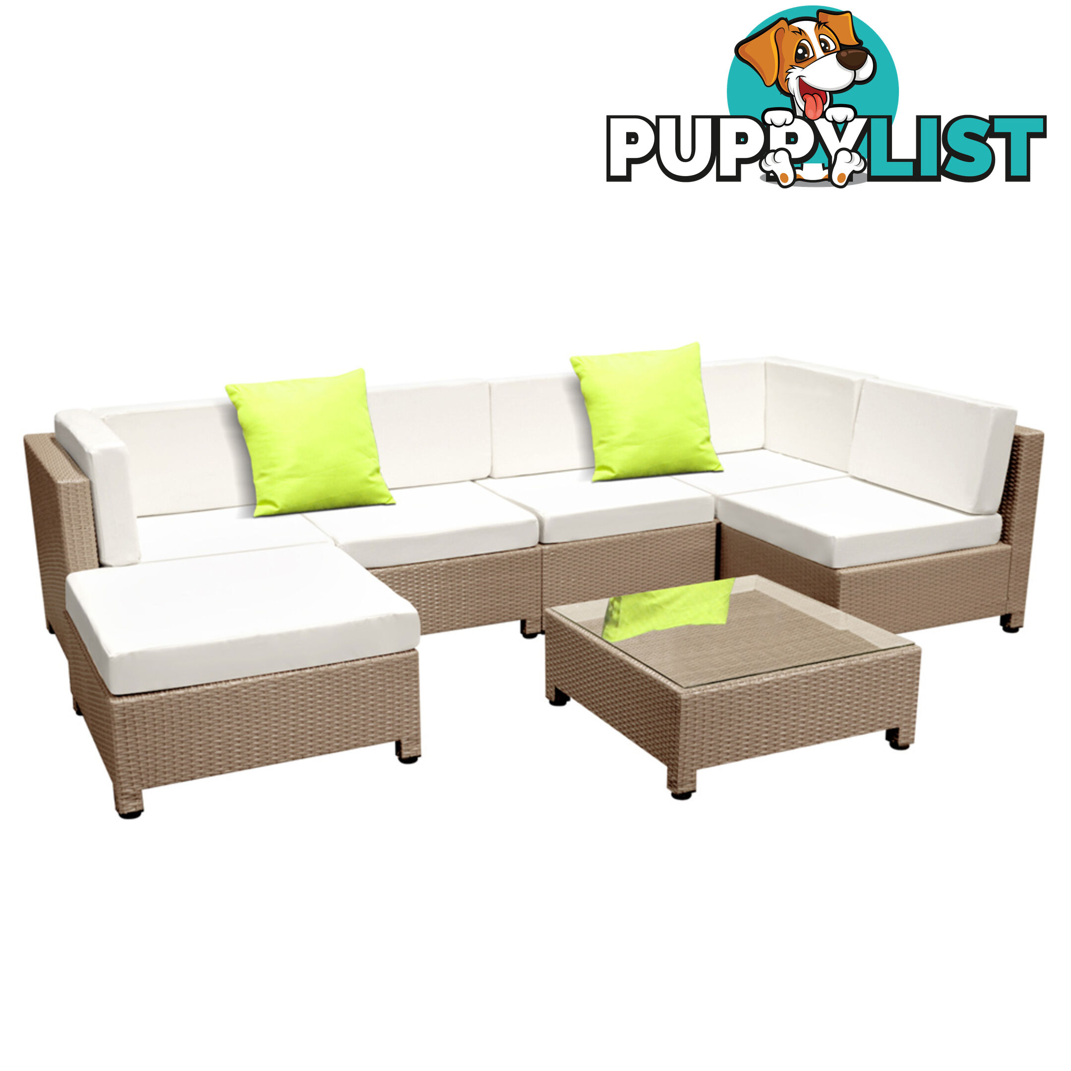 Outdoor Lounge 6 Seater Garden Furniture Wicker 7pcs Rattan Sofa Setting Beige