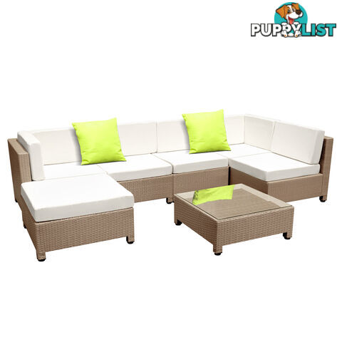 Outdoor Lounge 6 Seater Garden Furniture Wicker 7pcs Rattan Sofa Setting Beige