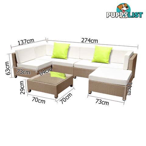 Outdoor Lounge 6 Seater Garden Furniture Wicker 7pcs Rattan Sofa Setting Beige