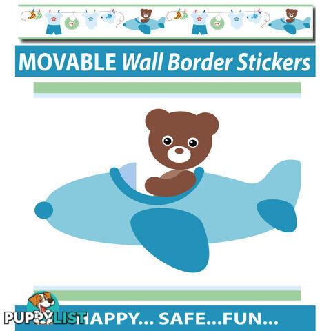 Boy's Blue Bears Wall Border Stickers - Totally Movable