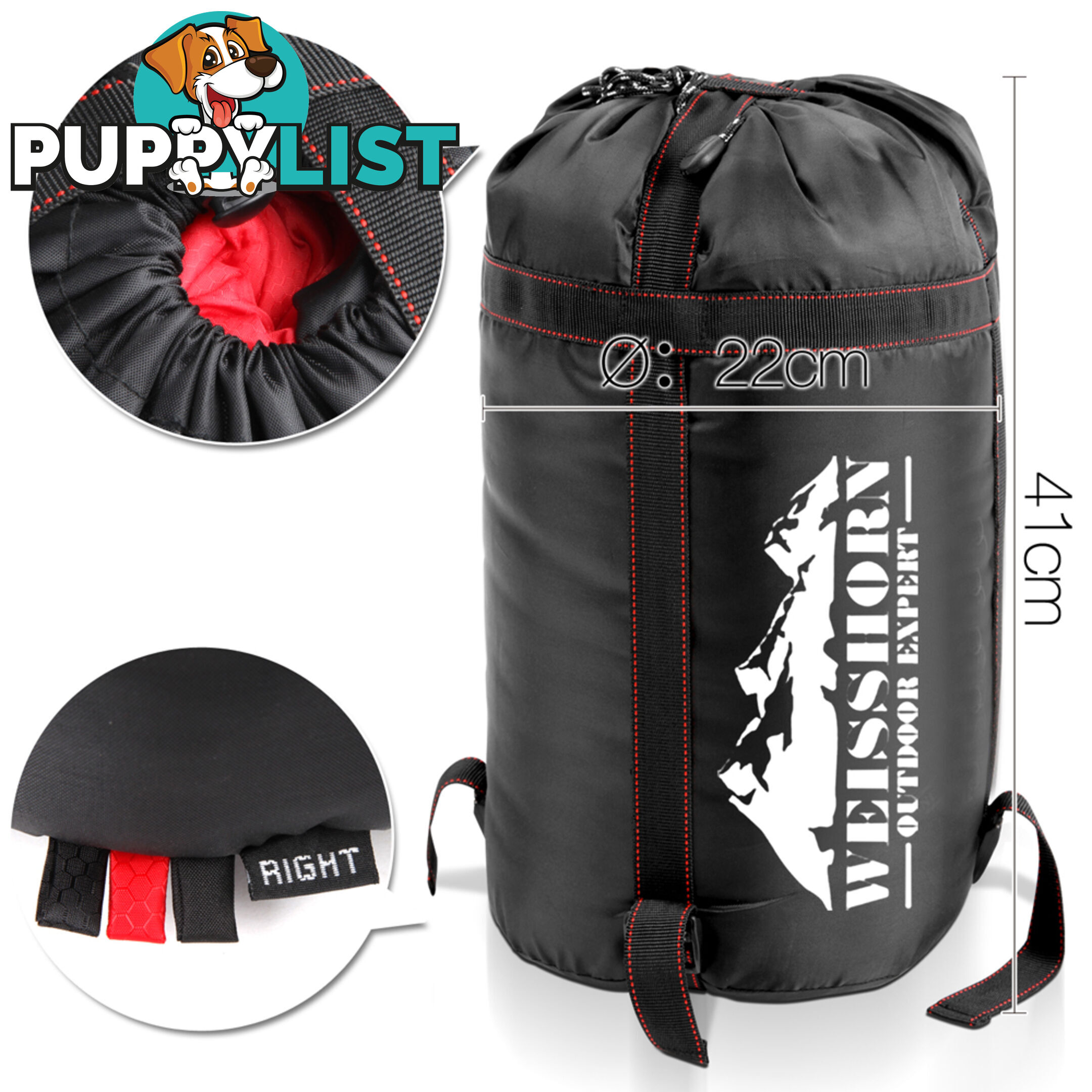 Single Camping Sleeping Bag Outdoor Thermal Tent Hiking Winter -10_ Red Black