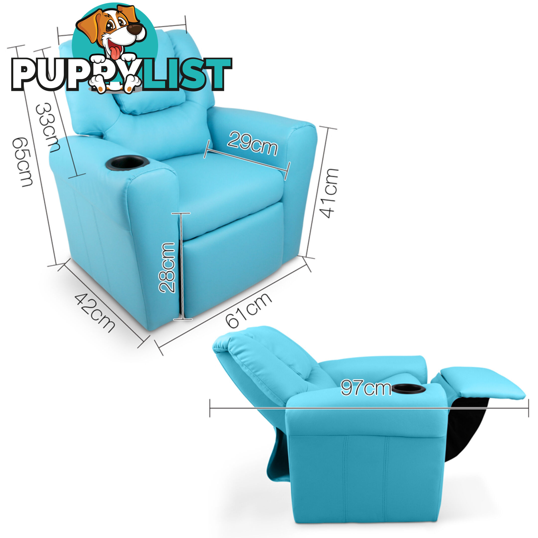 Premium Children PU Leather Sofa Kids Recliner Lounge Padded Arm Chair Blue