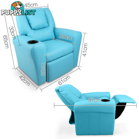 Premium Children PU Leather Sofa Kids Recliner Lounge Padded Arm Chair Blue