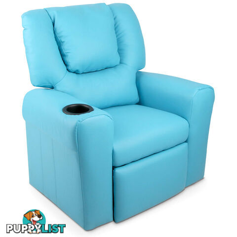 Premium Children PU Leather Sofa Kids Recliner Lounge Padded Arm Chair Blue