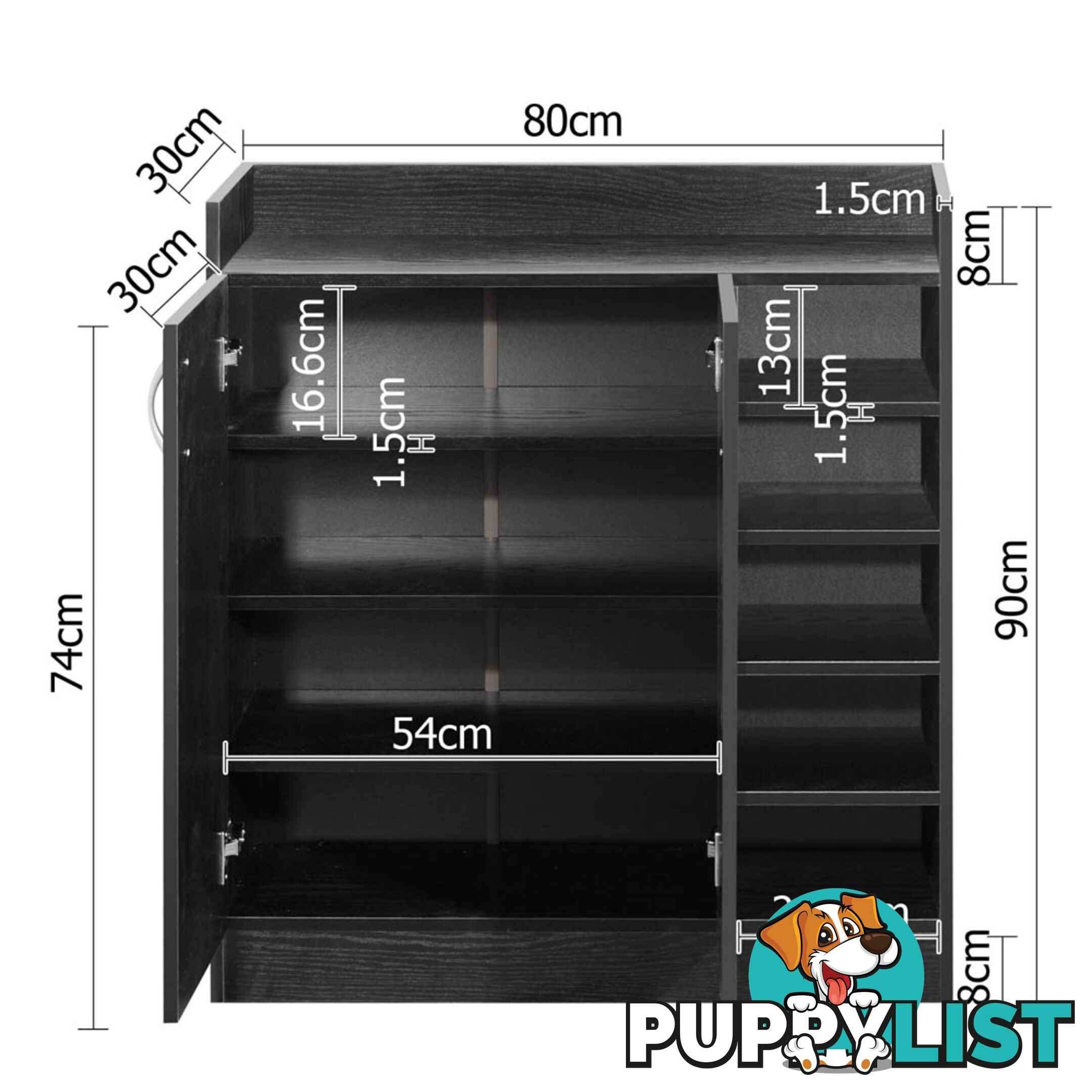 2 Doors Shoe Cabinet Storage Cupboard Black