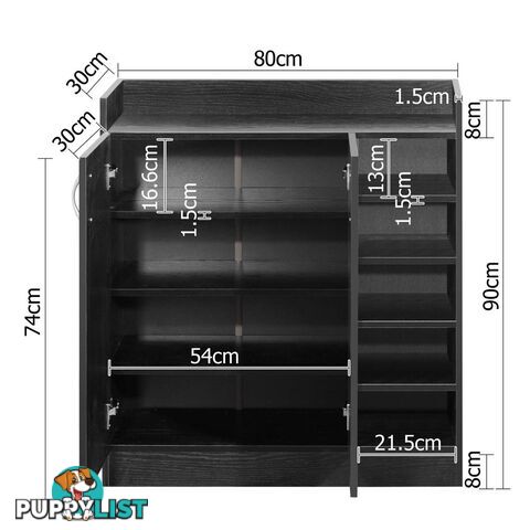 2 Doors Shoe Cabinet Storage Cupboard Black