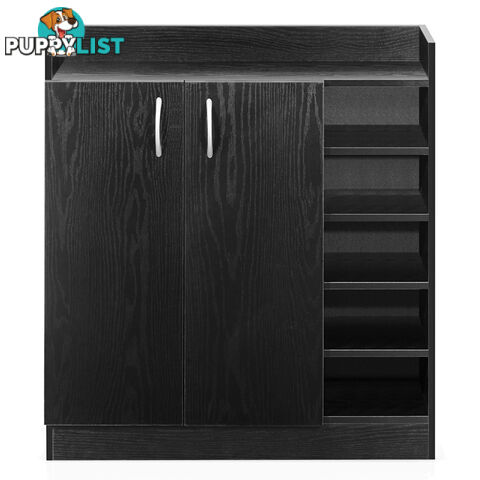 2 Doors Shoe Cabinet Storage Cupboard Black