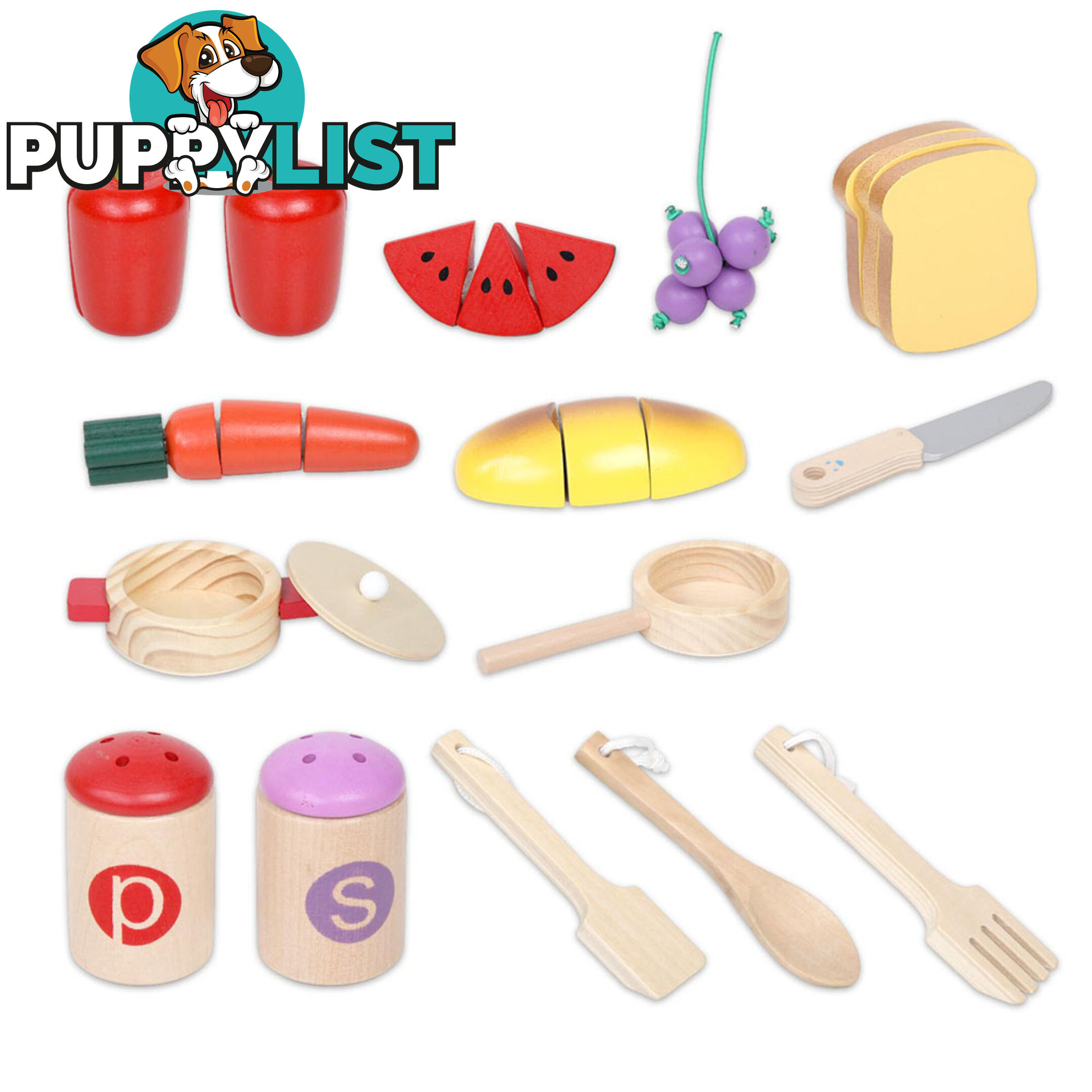 11Psc Wooden Pretend Kitchen Kids Toy Cookware Children Toddlers Cooking Set