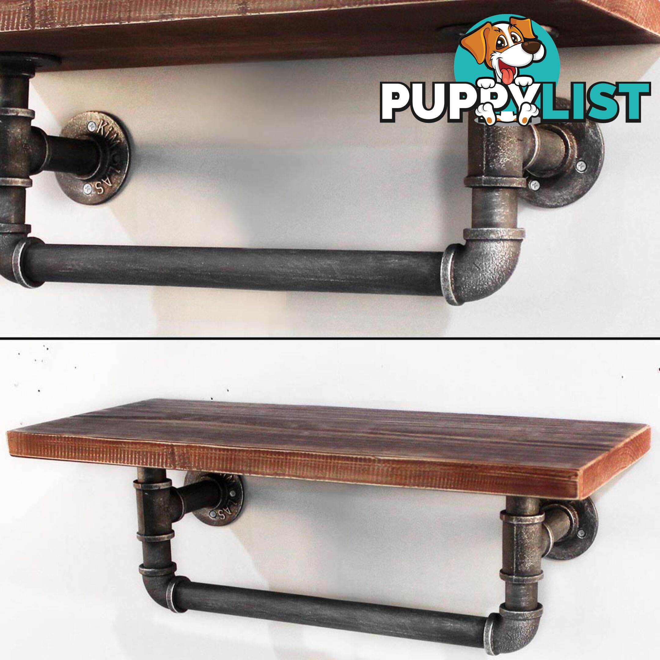 Rustic Industrial DIY Vintage Floating Pipe Shelf