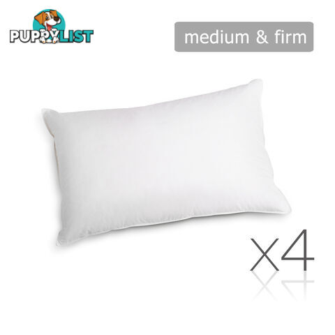 4 x Bed Pillows Set Firm Medium Cotton Cover Family Hotel Air BNB 73 x 48cm