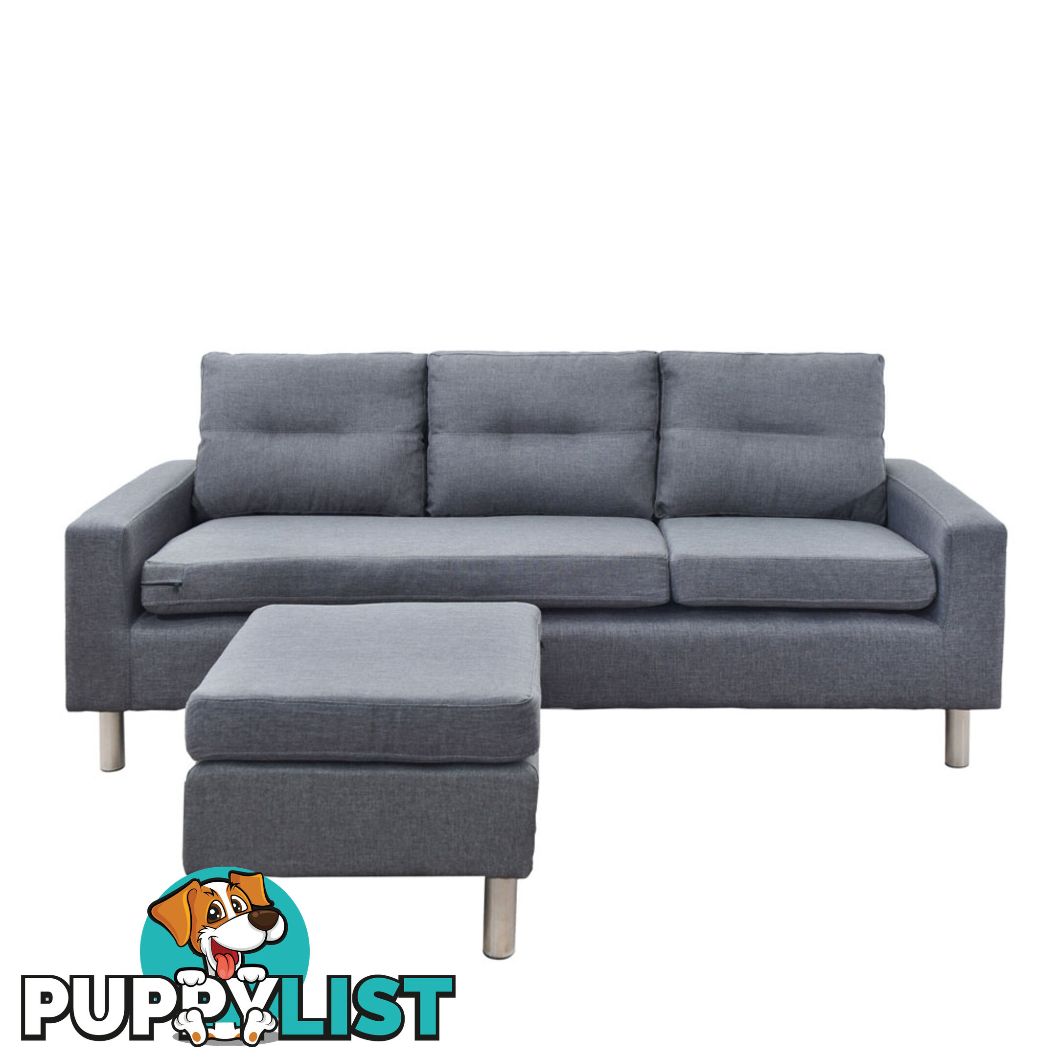 4 Seater Linen Fabric Sofa Couch w/ ottoman Grey