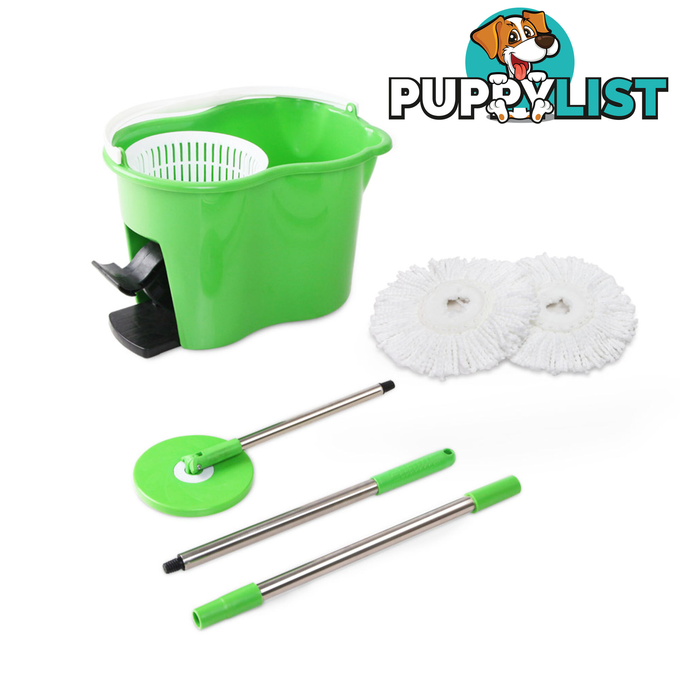 360 Degree Rotate Microfibre Spinning Mop 5L Spin Dry Bucket 2 Free Mop Heads GR