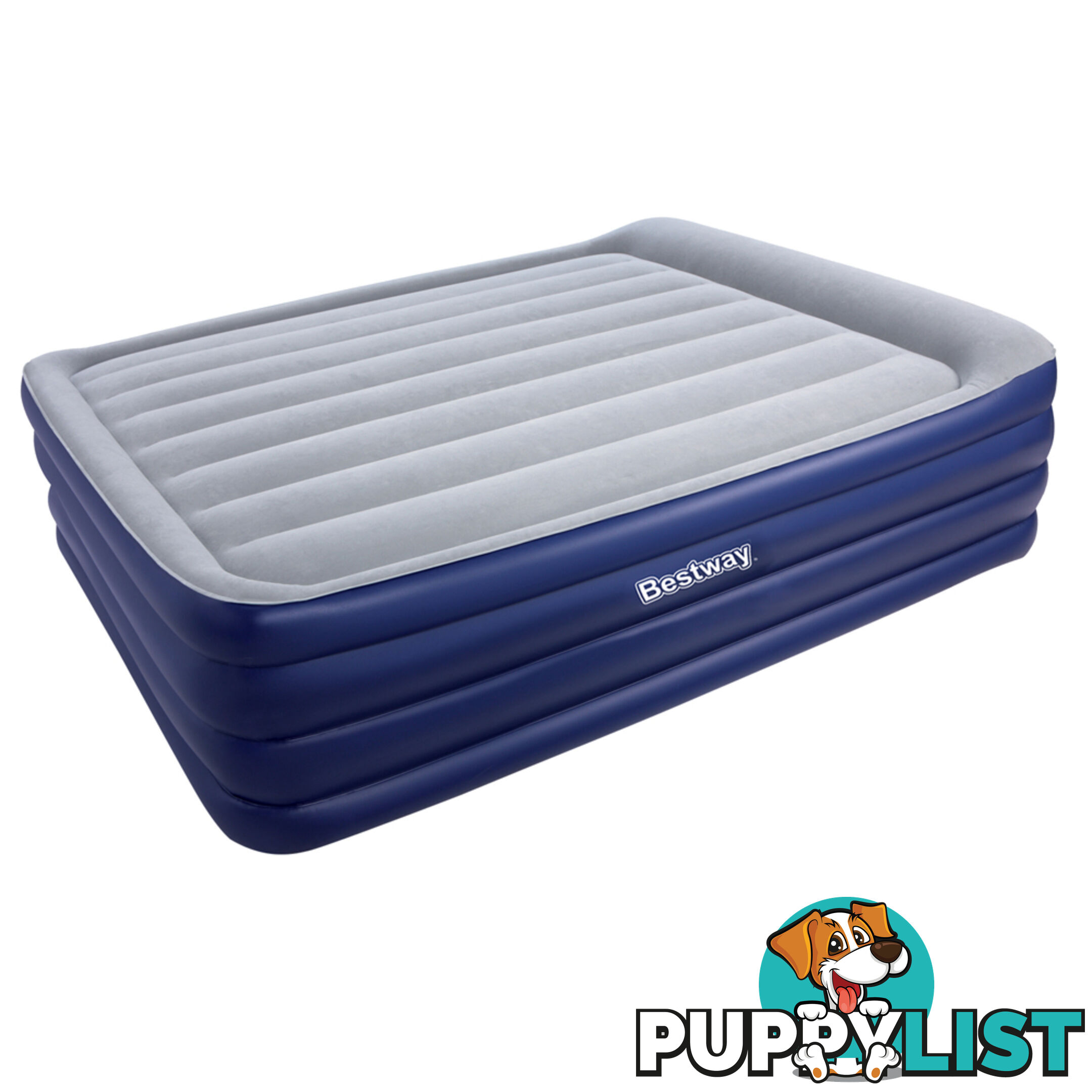 High Rise Queen Inflatable Air Bed Built-in Pump Blow Up Mattress Camping Blue