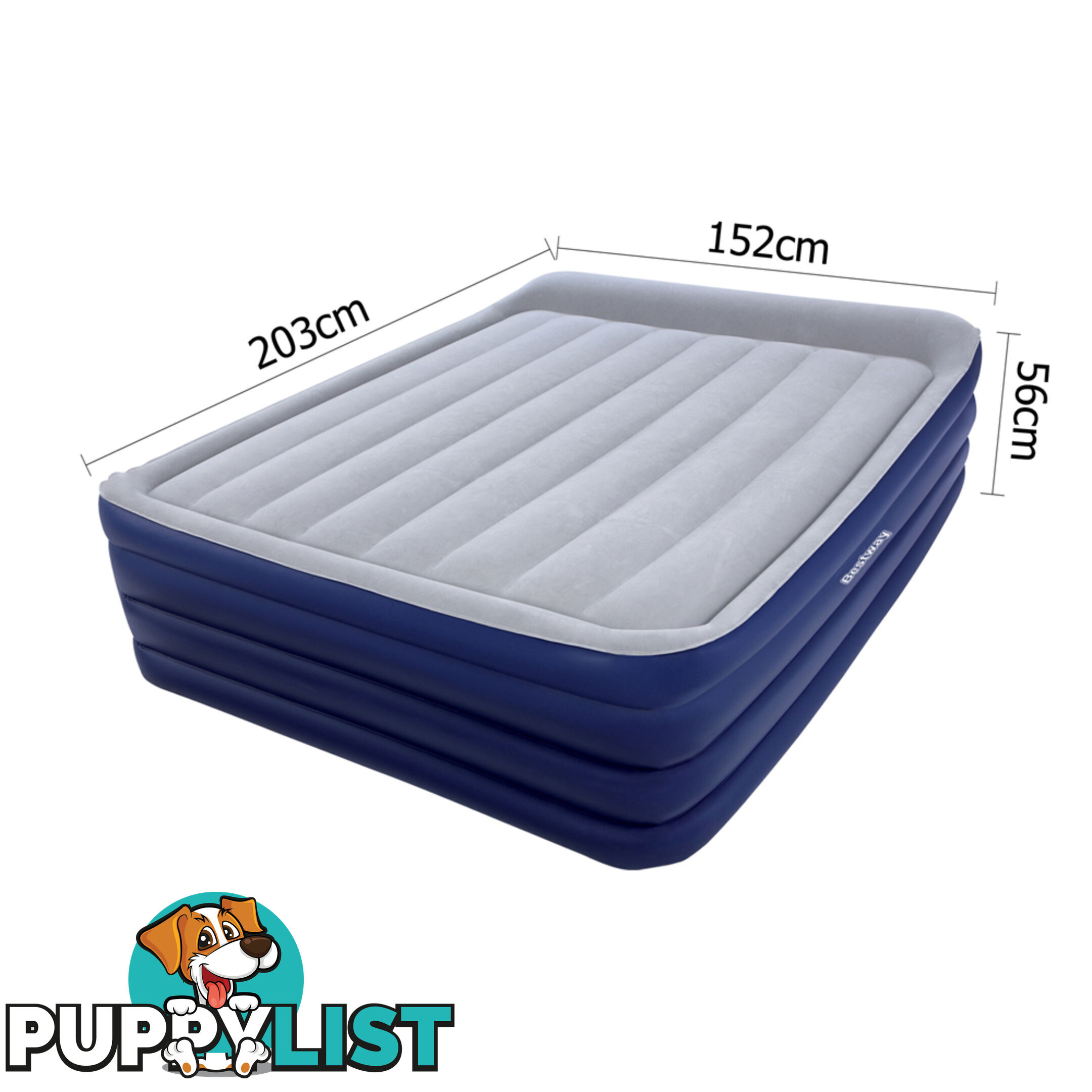 High Rise Queen Inflatable Air Bed Built-in Pump Blow Up Mattress Camping Blue