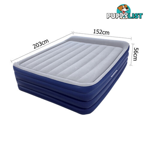 High Rise Queen Inflatable Air Bed Built-in Pump Blow Up Mattress Camping Blue