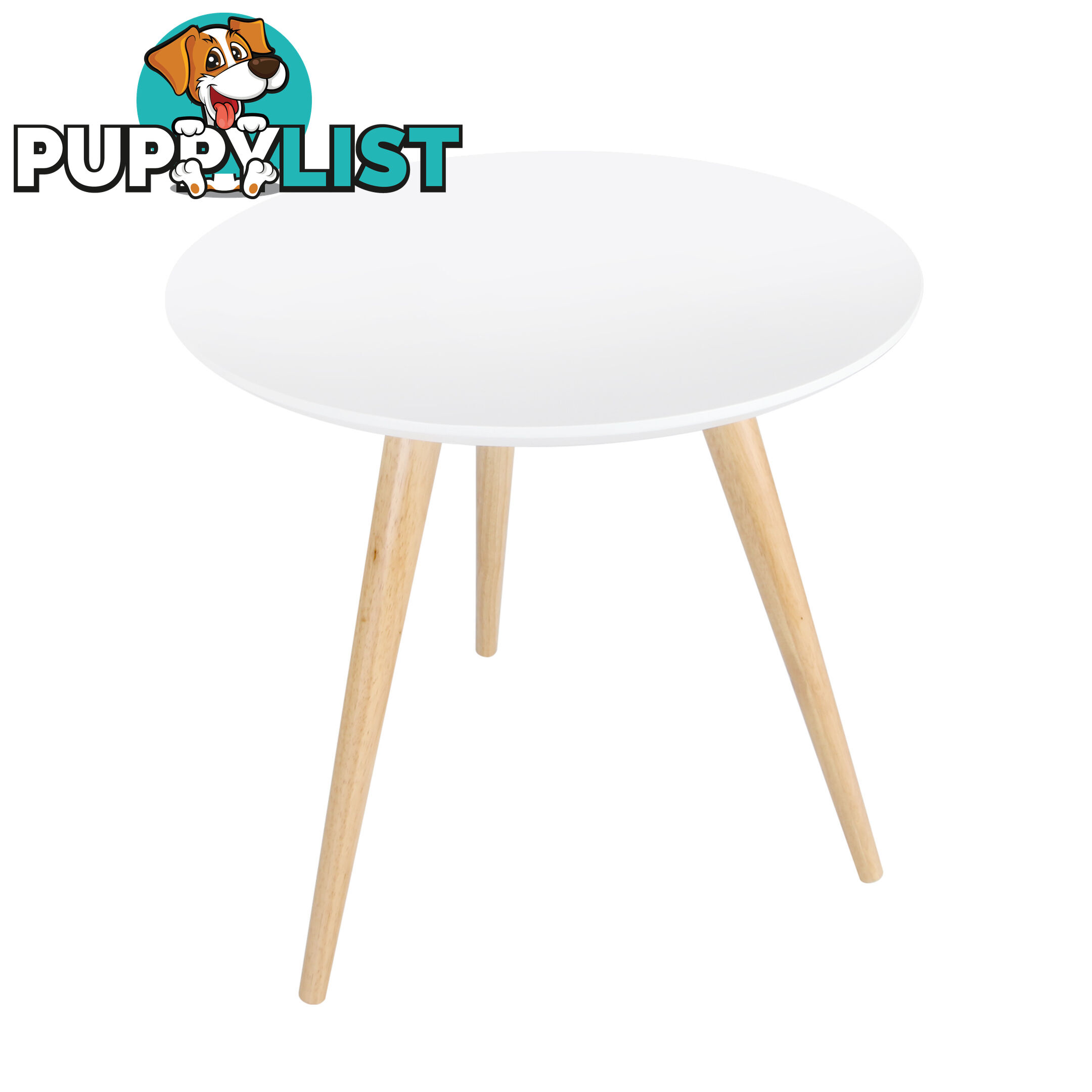 Round Bedside Coffee Table w/ Rubber Wood Legs