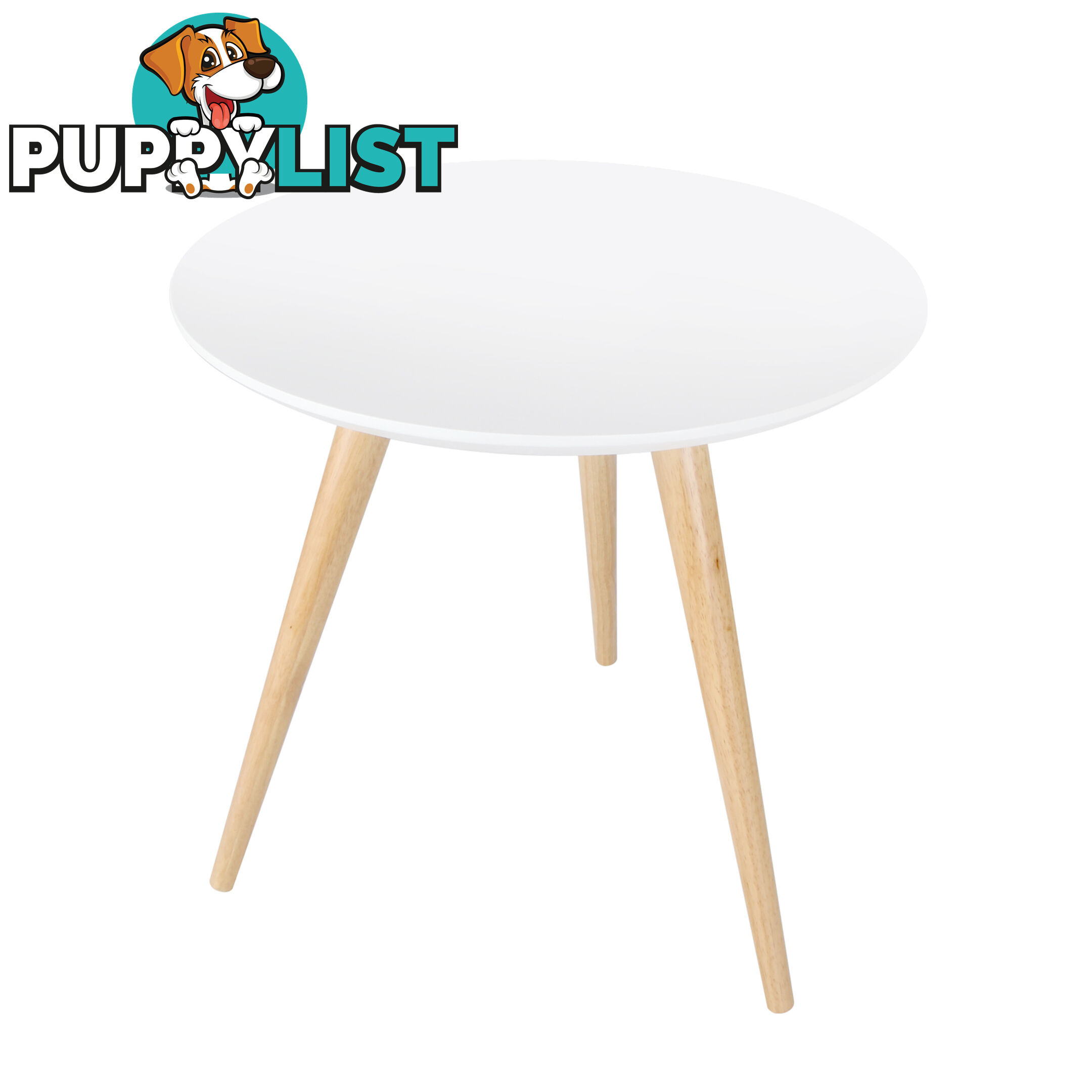 Round Bedside Coffee Table w/ Rubber Wood Legs