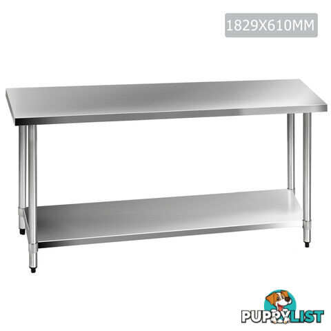 Commercial Stainless Steel Kitchen Work Bench Food Preparation Table Top 1829mm