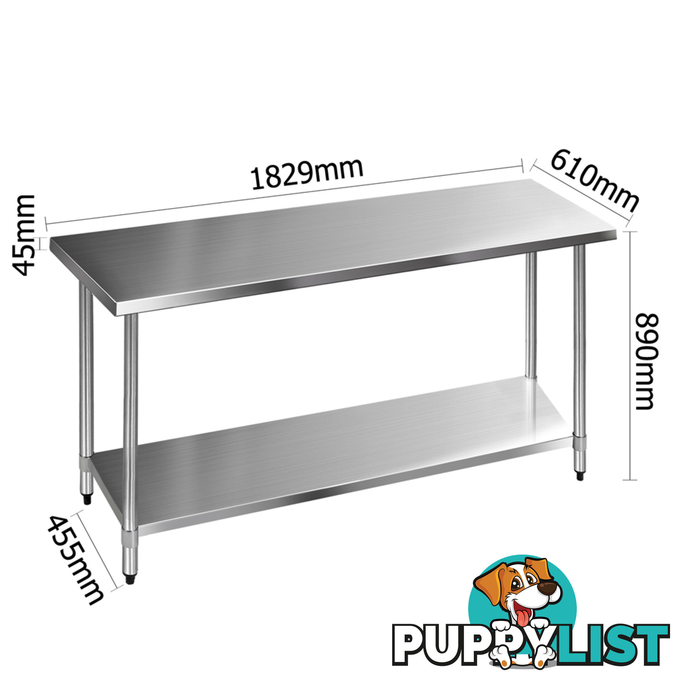 Commercial Stainless Steel Kitchen Work Bench Food Preparation Table Top 1829mm