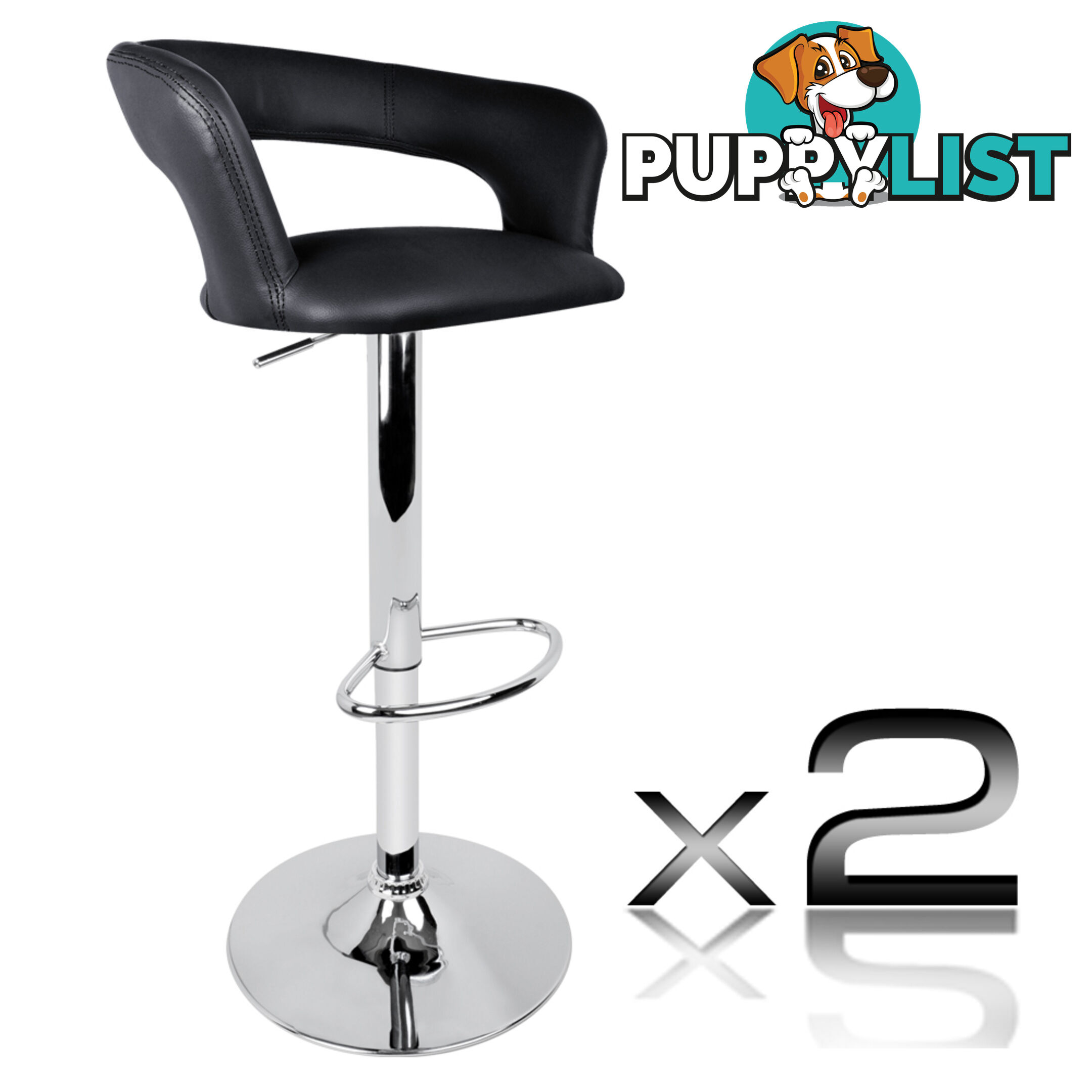 2 x PU Leather Backrest Kitchen Bar Stool Cafe Pub Office Barstools Chair Black