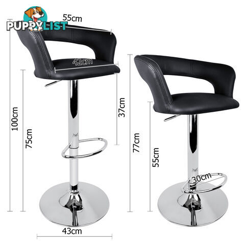 2 x PU Leather Backrest Kitchen Bar Stool Cafe Pub Office Barstools Chair Black