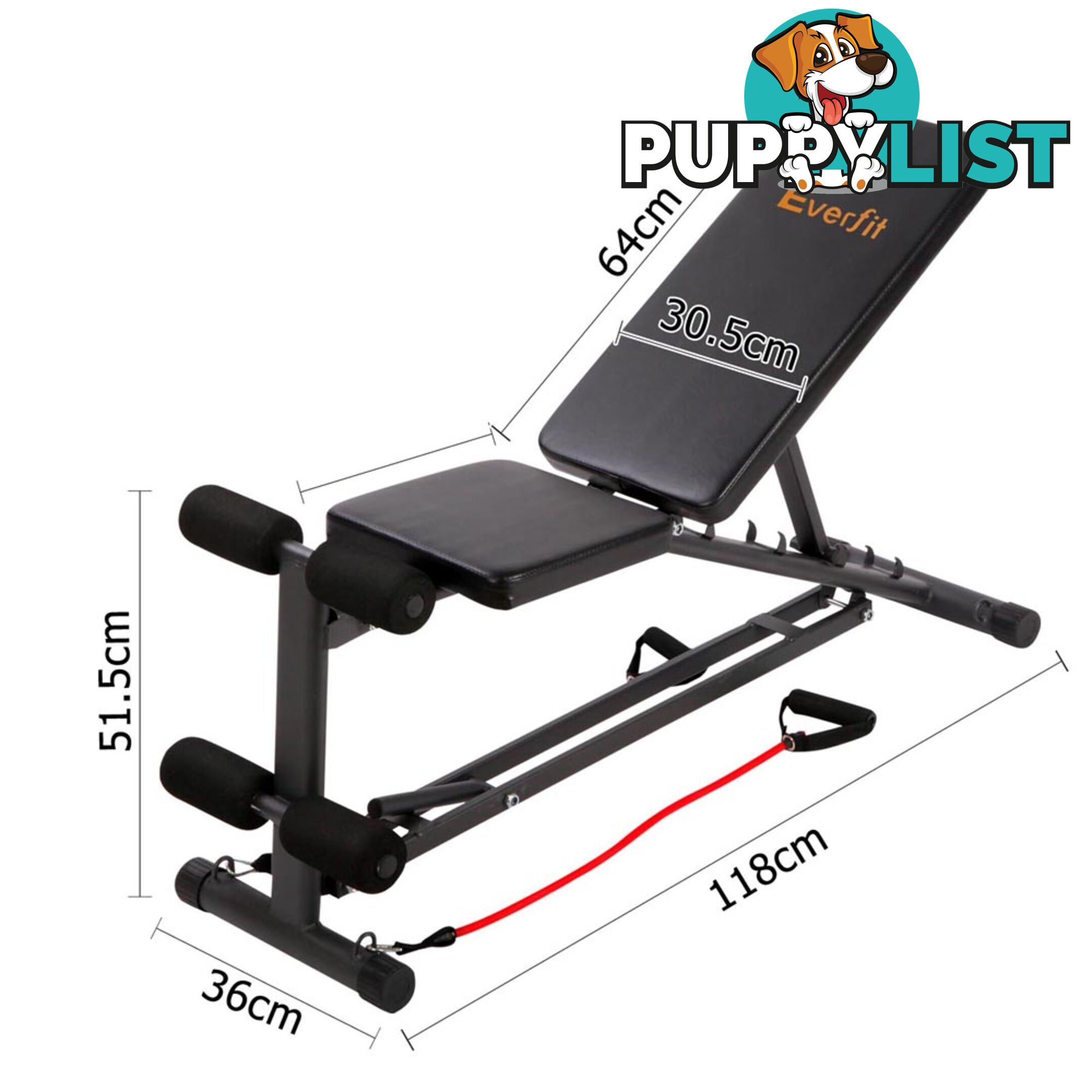 FID Flat Adjustable Bench 150Kg w/ Resistance Bands