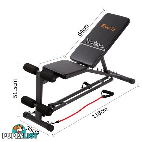 FID Flat Adjustable Bench 150Kg w/ Resistance Bands