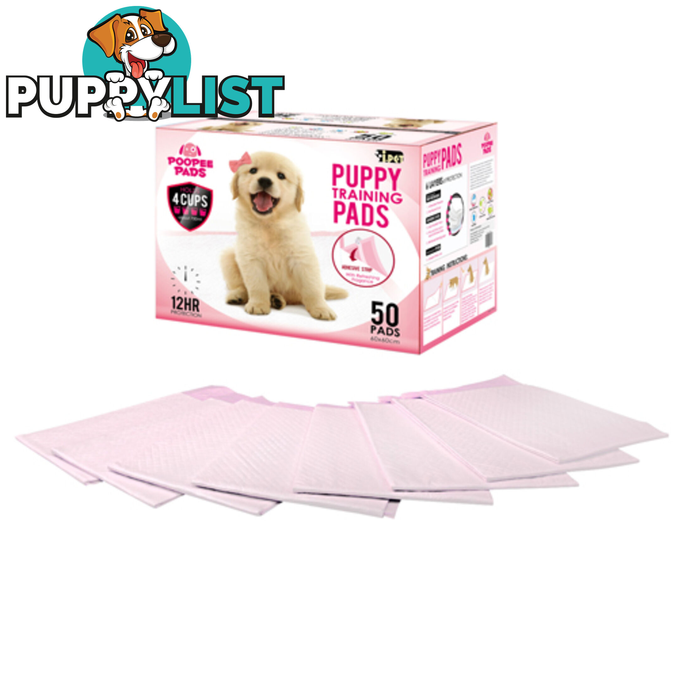 50 Puppy Toilet Pads Super Absorbent Pet Cat Dog Pee Potty Training Pad Pink