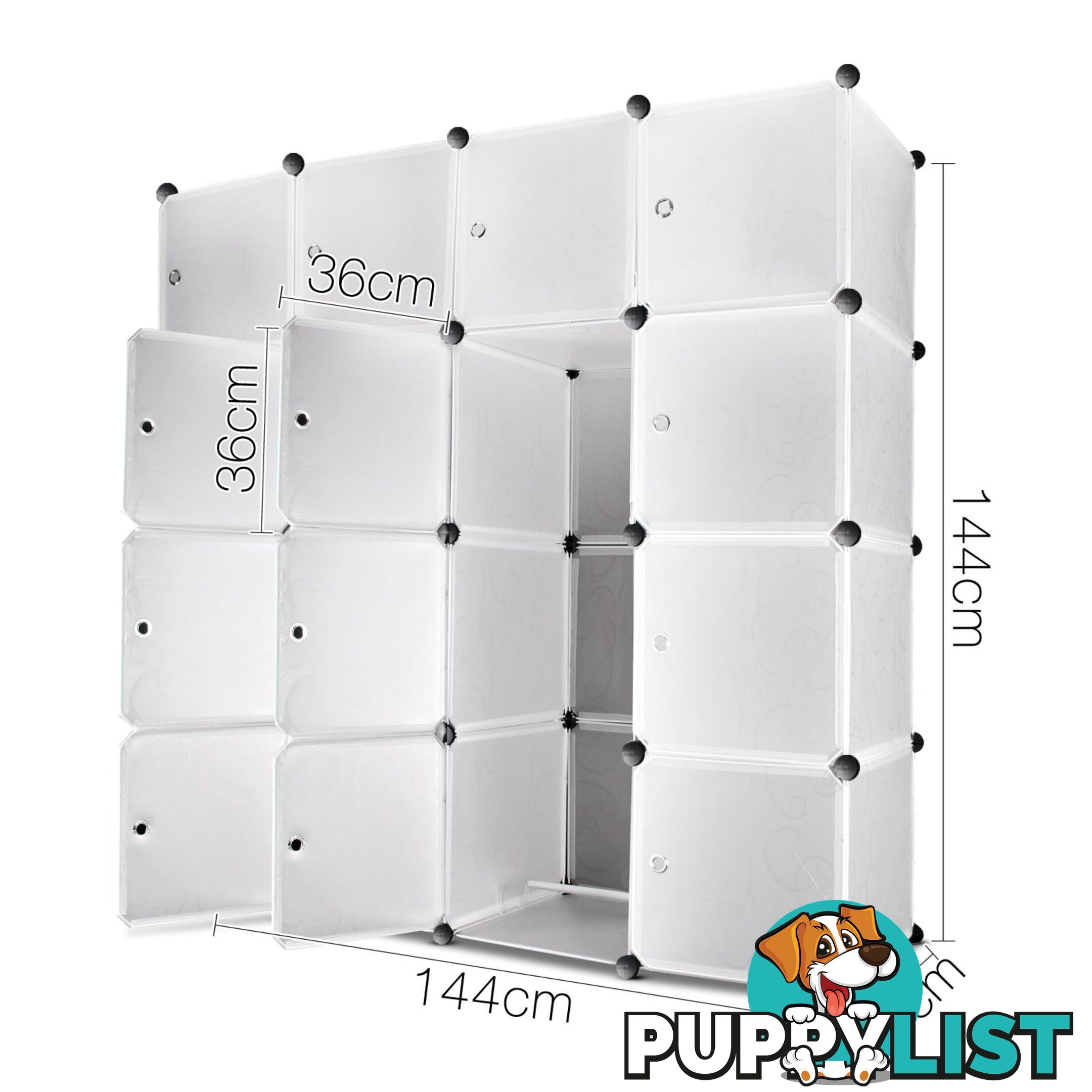 16 Cube Storage Cabinet with Hanging Bars - White