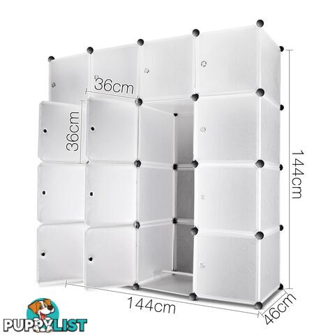 16 Cube Storage Cabinet with Hanging Bars - White