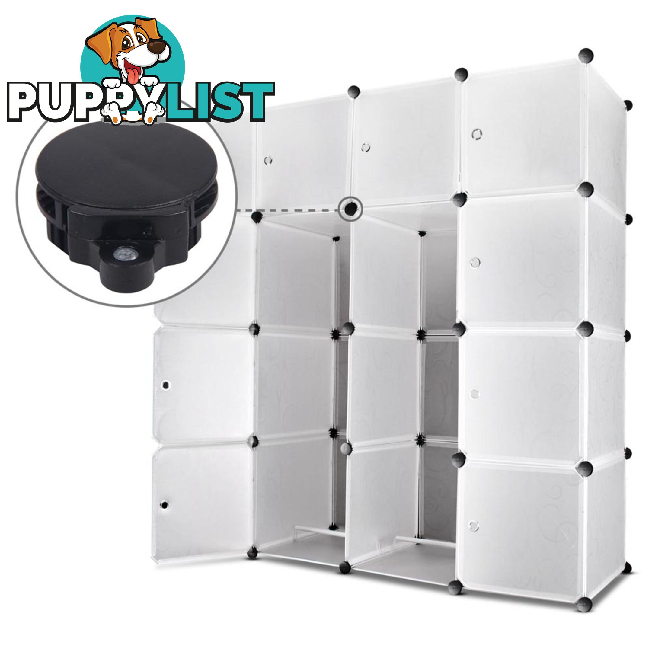 16 Cube Storage Cabinet with Hanging Bars - White