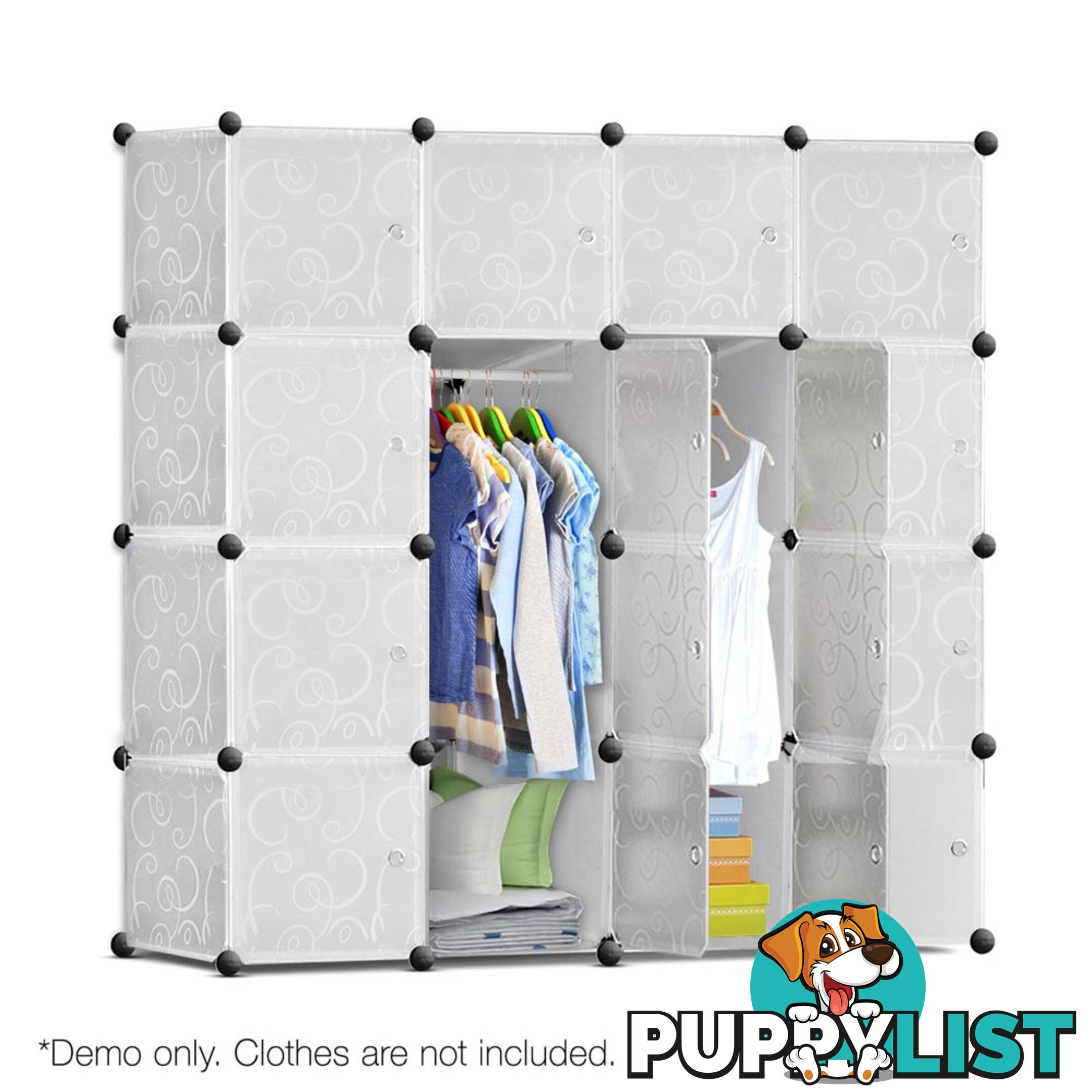 16 Cube Storage Cabinet with Hanging Bars - White