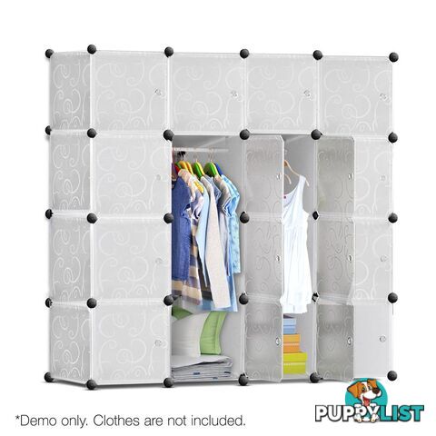 16 Cube Storage Cabinet with Hanging Bars - White