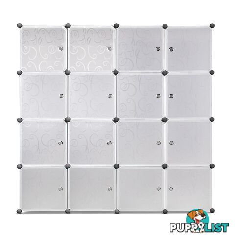 16 Cube Storage Cabinet with Hanging Bars - White