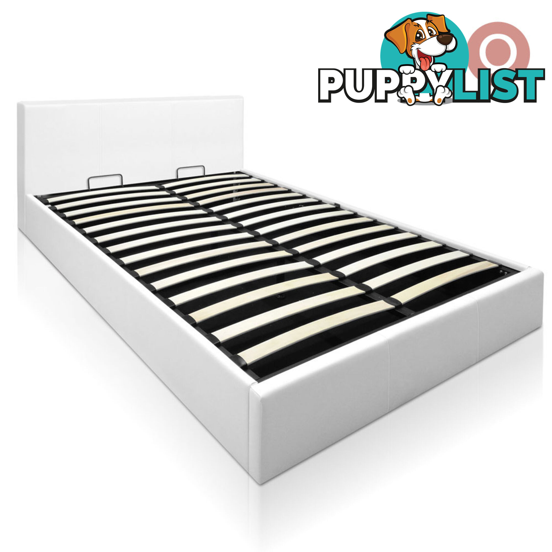 Deluxe Gas Lift PU Leather Bed Frame With Storage Queen White