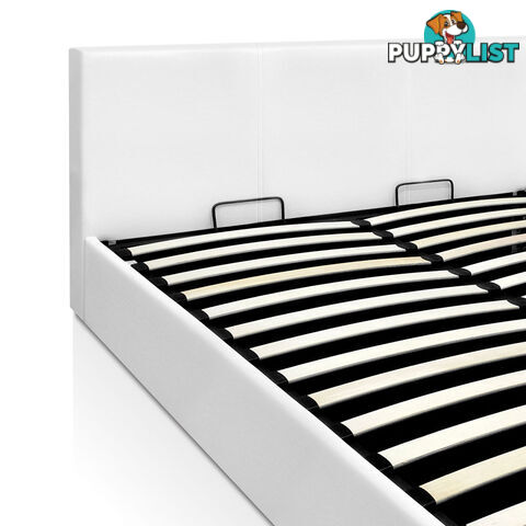 Deluxe Gas Lift PU Leather Bed Frame With Storage Queen White