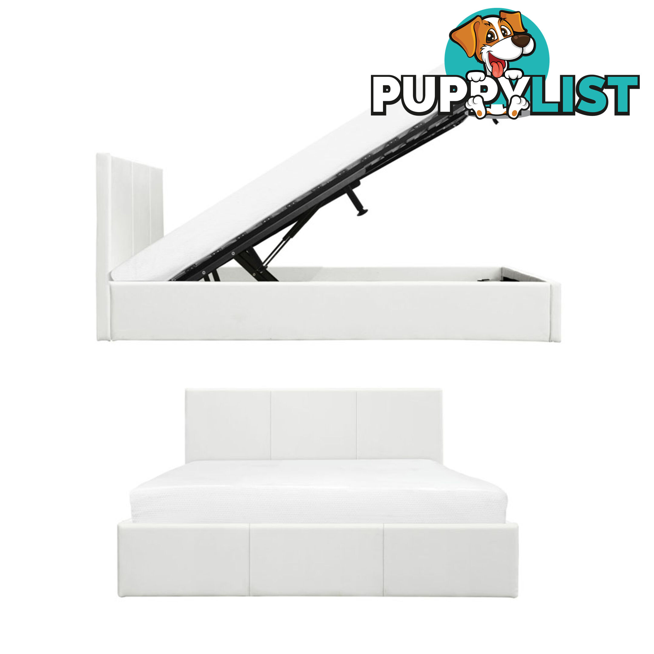 Deluxe Gas Lift PU Leather Bed Frame With Storage Queen White