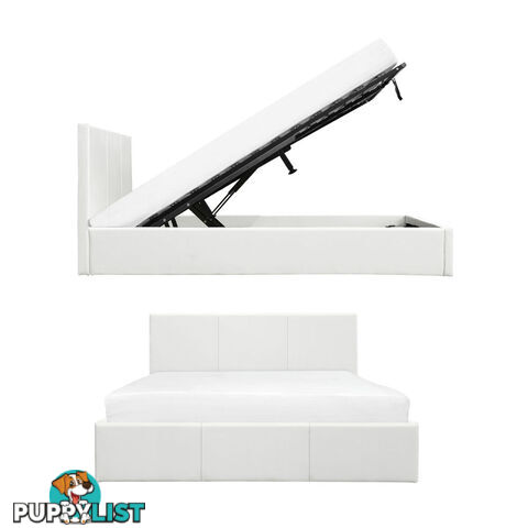 Deluxe Gas Lift PU Leather Bed Frame With Storage Queen White