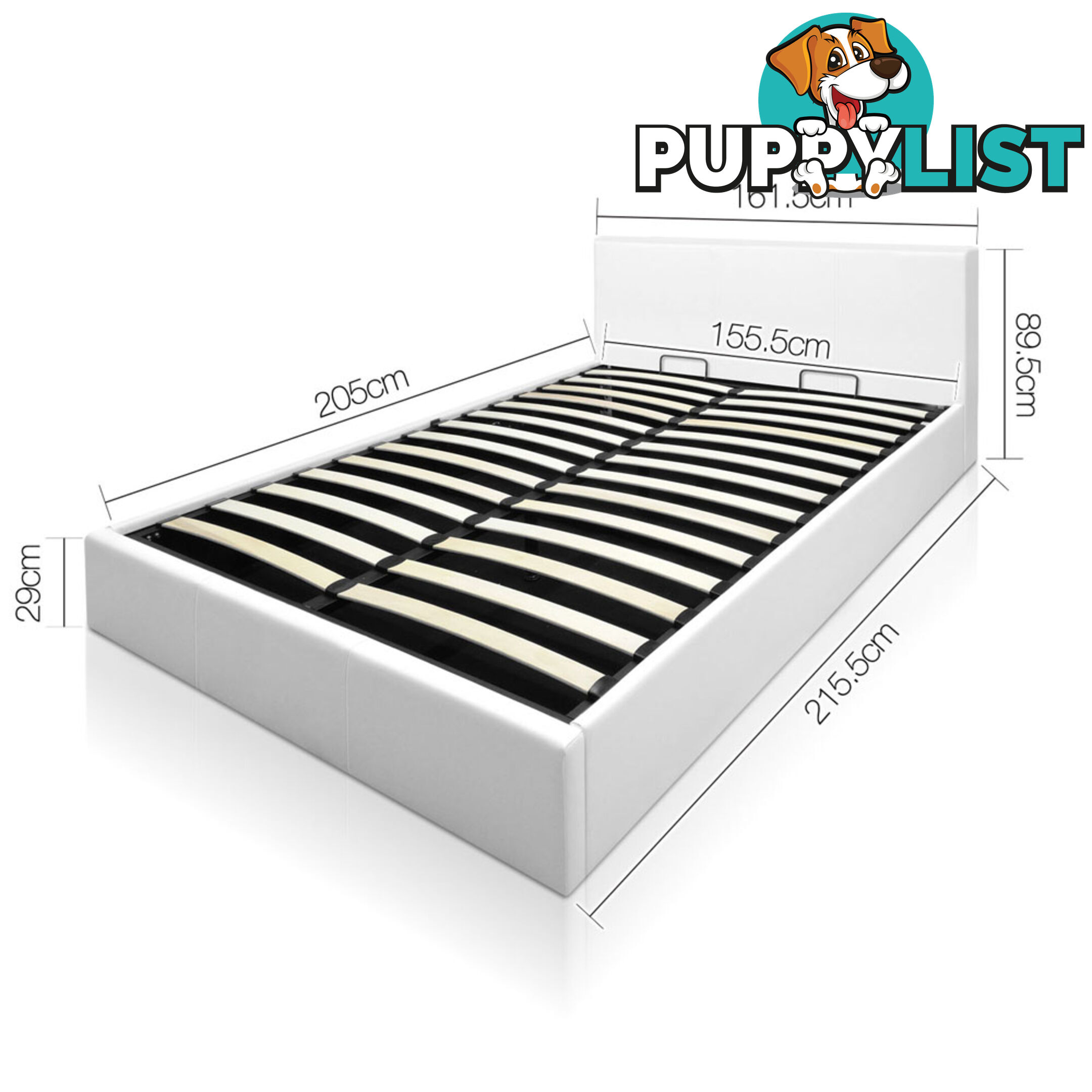 Deluxe Gas Lift PU Leather Bed Frame With Storage Queen White