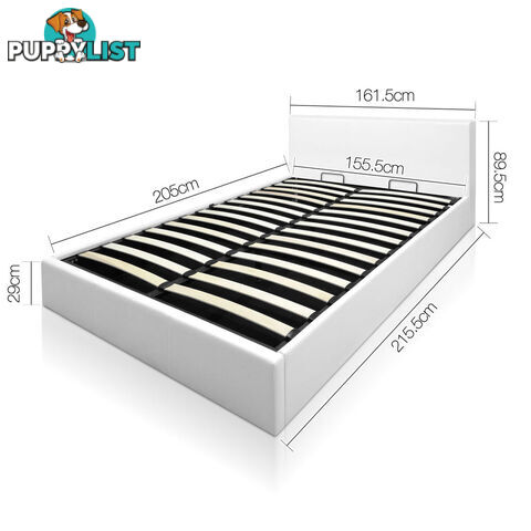 Deluxe Gas Lift PU Leather Bed Frame With Storage Queen White