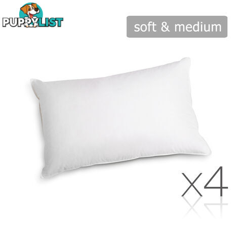 4 x Bed Pillows Set Soft Medium Cotton Cover Family Hotel Air BNB 73 x 48cm