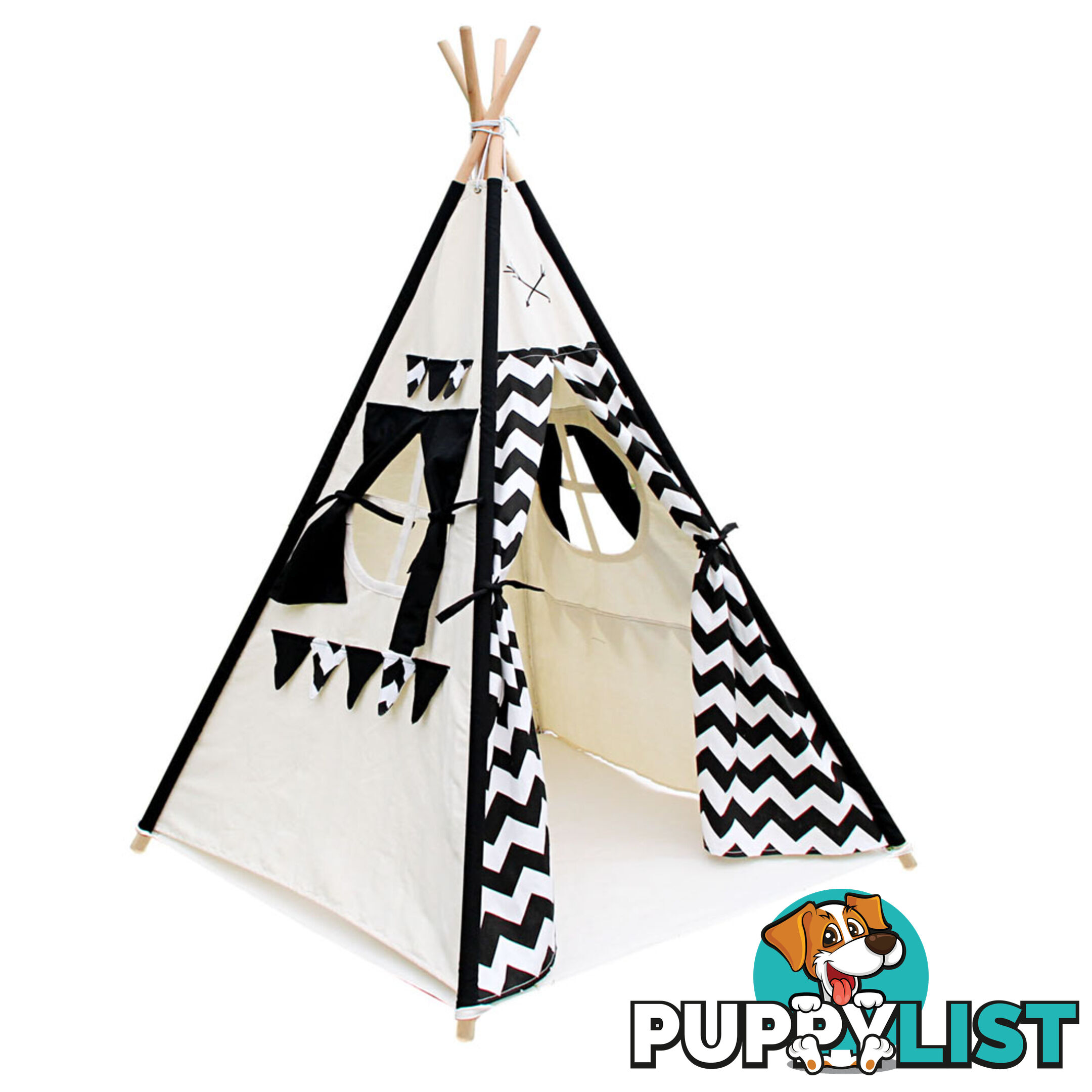 4 Poles Teepee Tent w/ Storage Bag Black