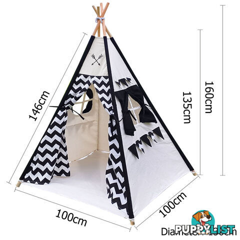 4 Poles Teepee Tent w/ Storage Bag Black