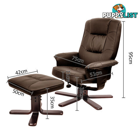 PU Leather Recliner Ottoman Chair Office Lounge Couch Armchair Chocolate