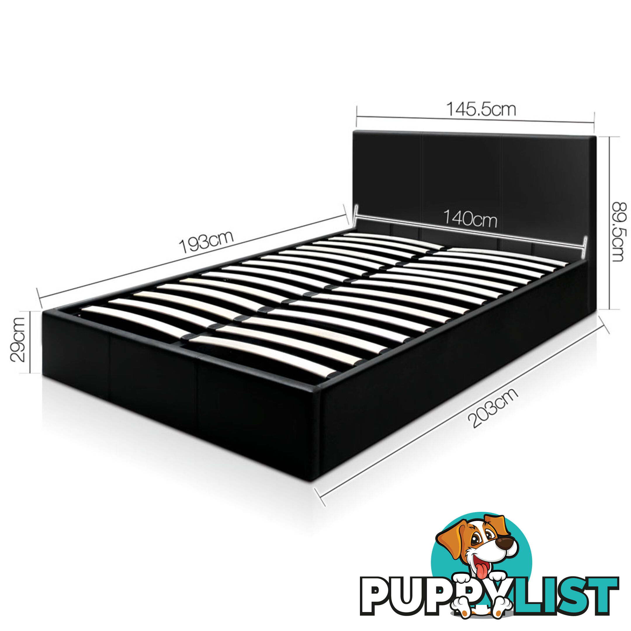 Deluxe Gas Lift PU Leather Storage Bed Frame Double Black