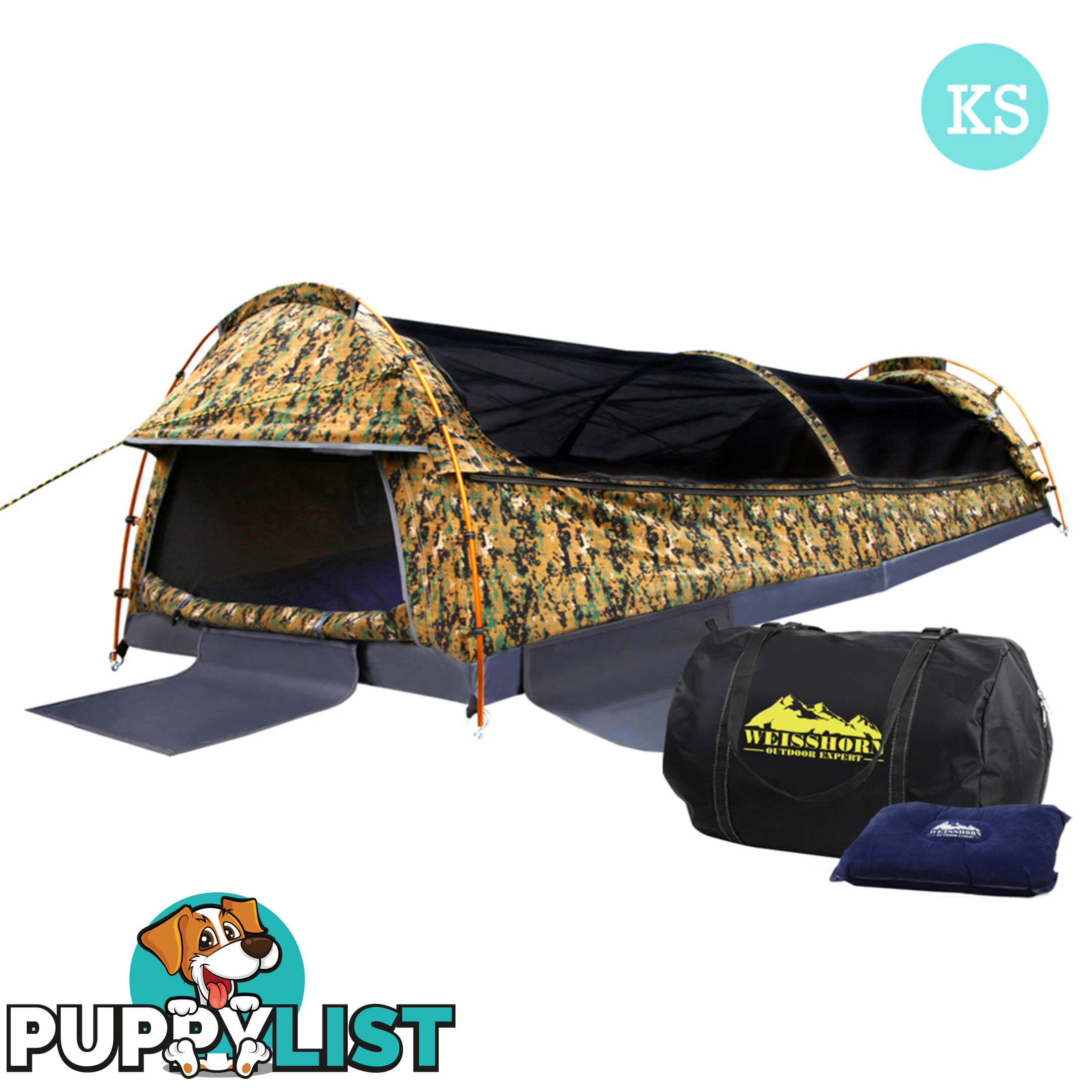 King Single Camping Canvas Swag Tent Desert Camouflage w/ Bag