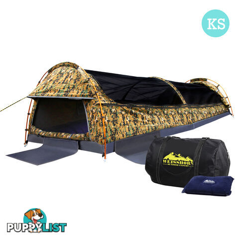 King Single Camping Canvas Swag Tent Desert Camouflage w/ Bag